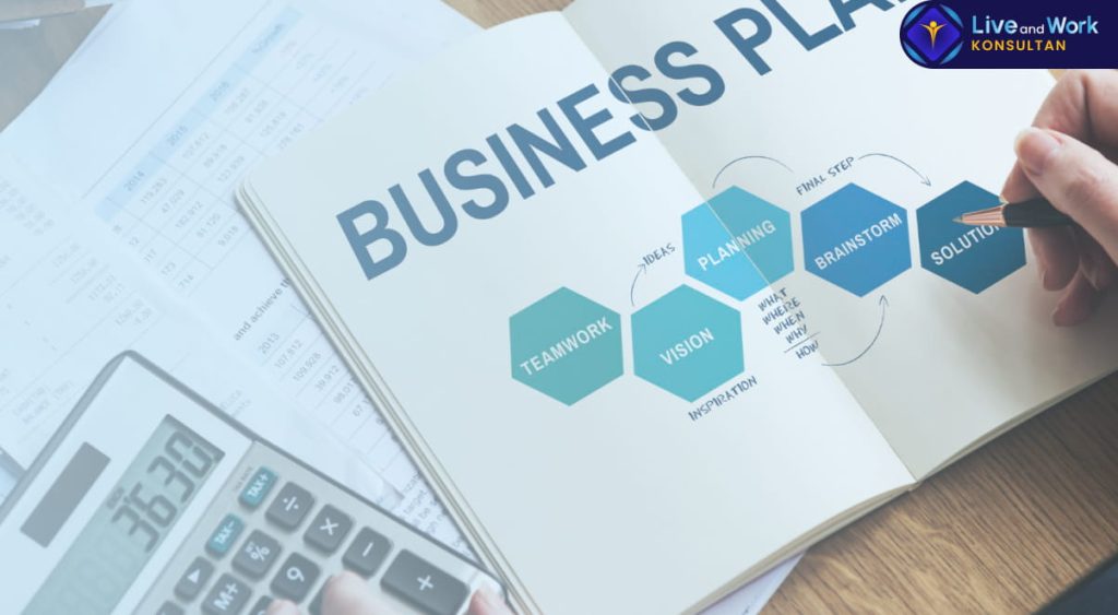 Infografis langkah strategis Membuat Rencana Bisnis profesional untuk menarik investor tahun 2026 yang dipandu oleh konsultan live and work